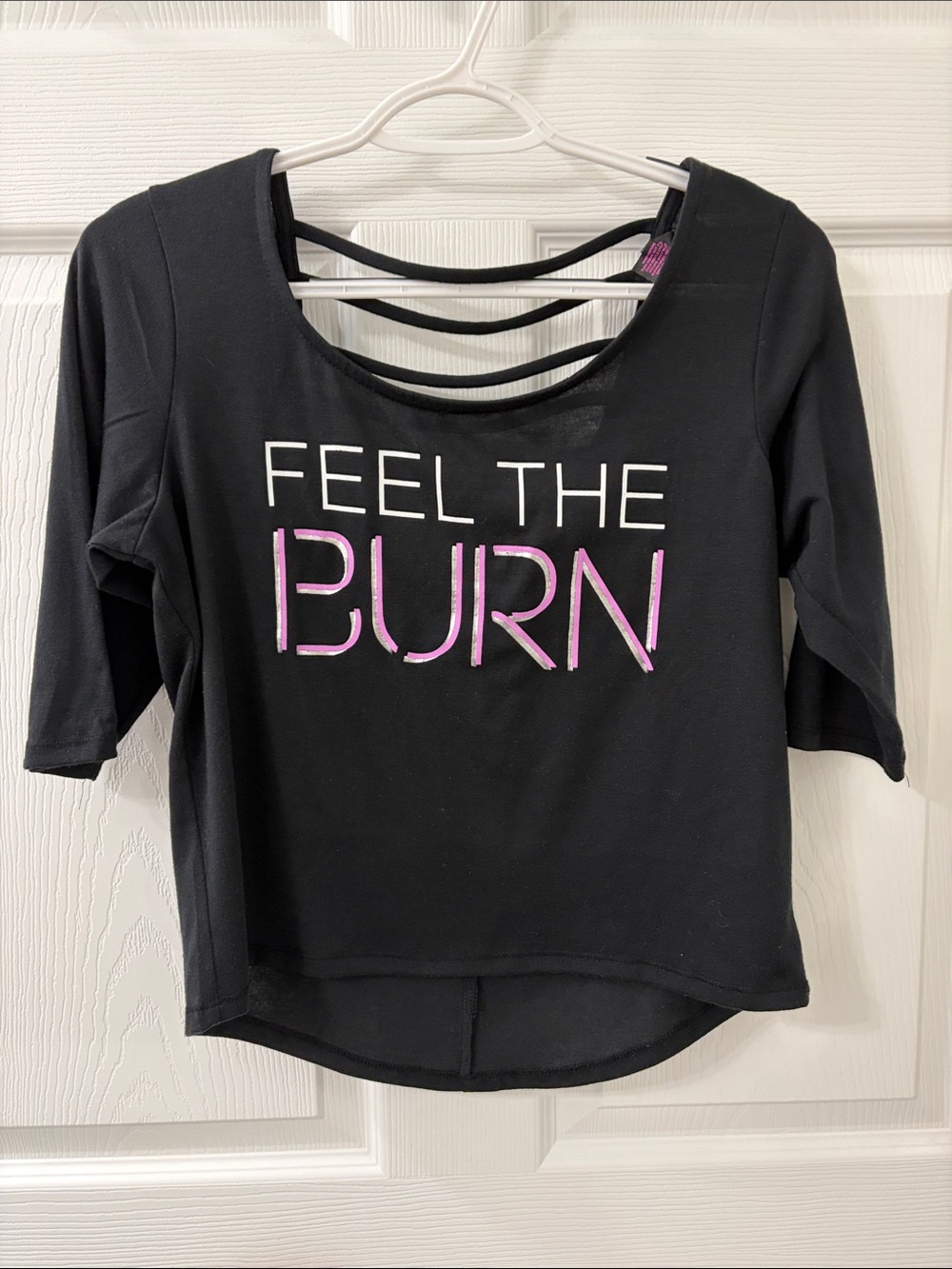 Junior’s Black Graphic Crop Top with Pink Accents
